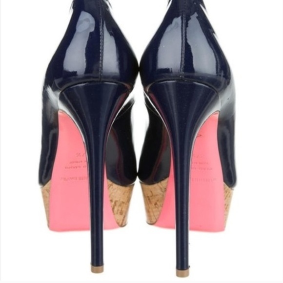 Ruthie Davis Peep Toe Blue Patent Leather Pumps - Picture 3 of 4